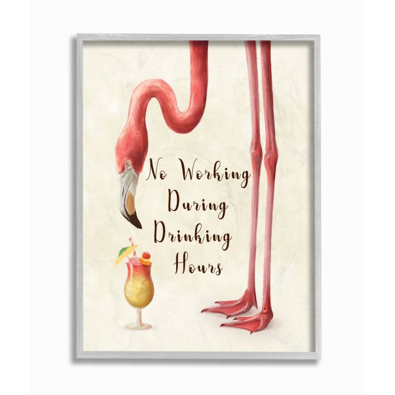 Stupell Industries Pink Flamingo Drinking Hours Phrase with Gray Frame Wall Accent